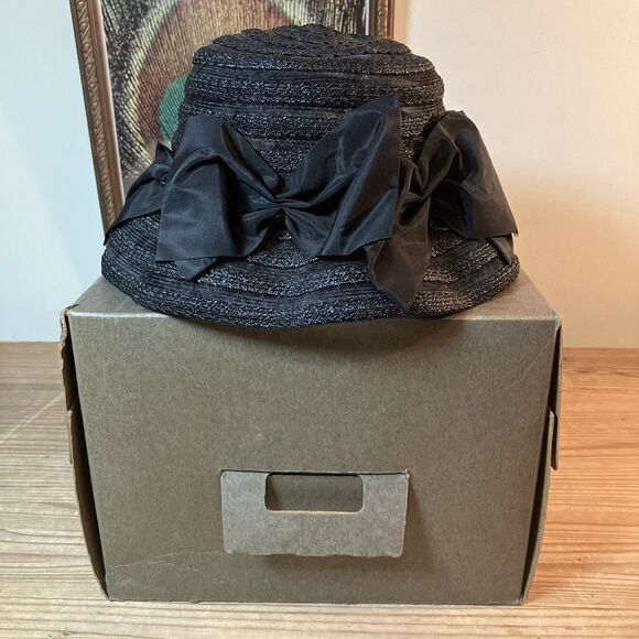 Betmar Black Straw Hat Womens Bow Accent Made in Italy Fashion Sun Hat